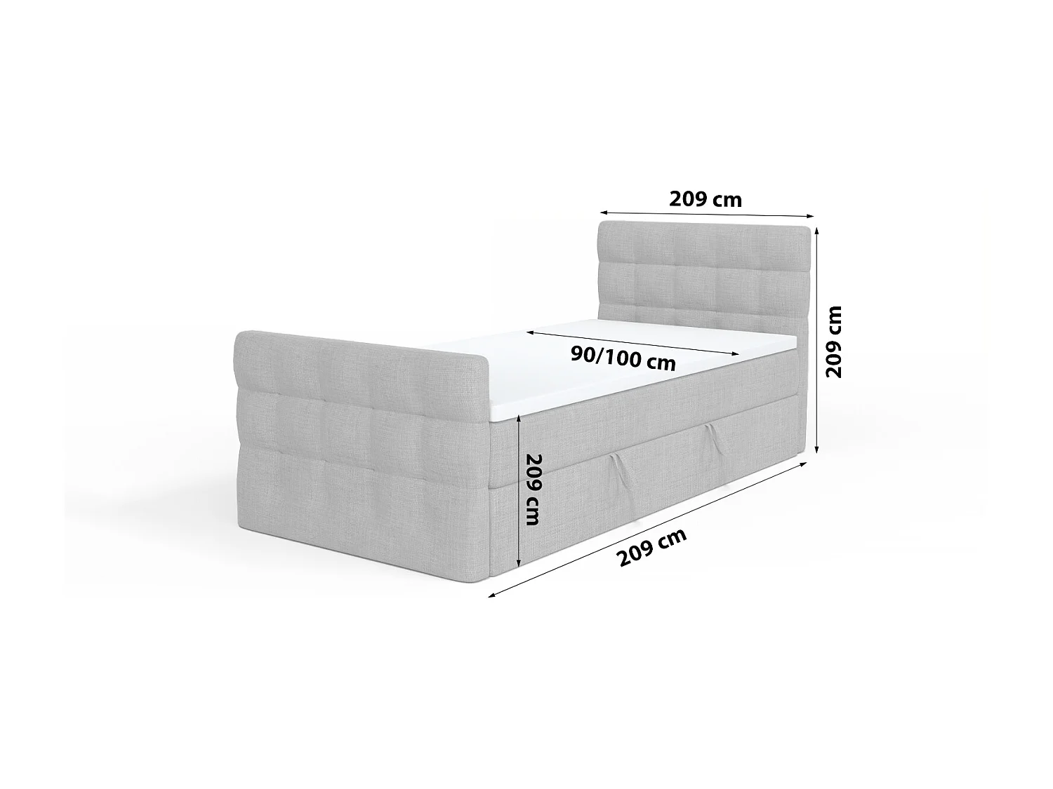 LIT BOXSPRING avec coffre de lit et surmatelas Loures Lux Mini côté droit 90x200 cm, gris foncé (soro 93)