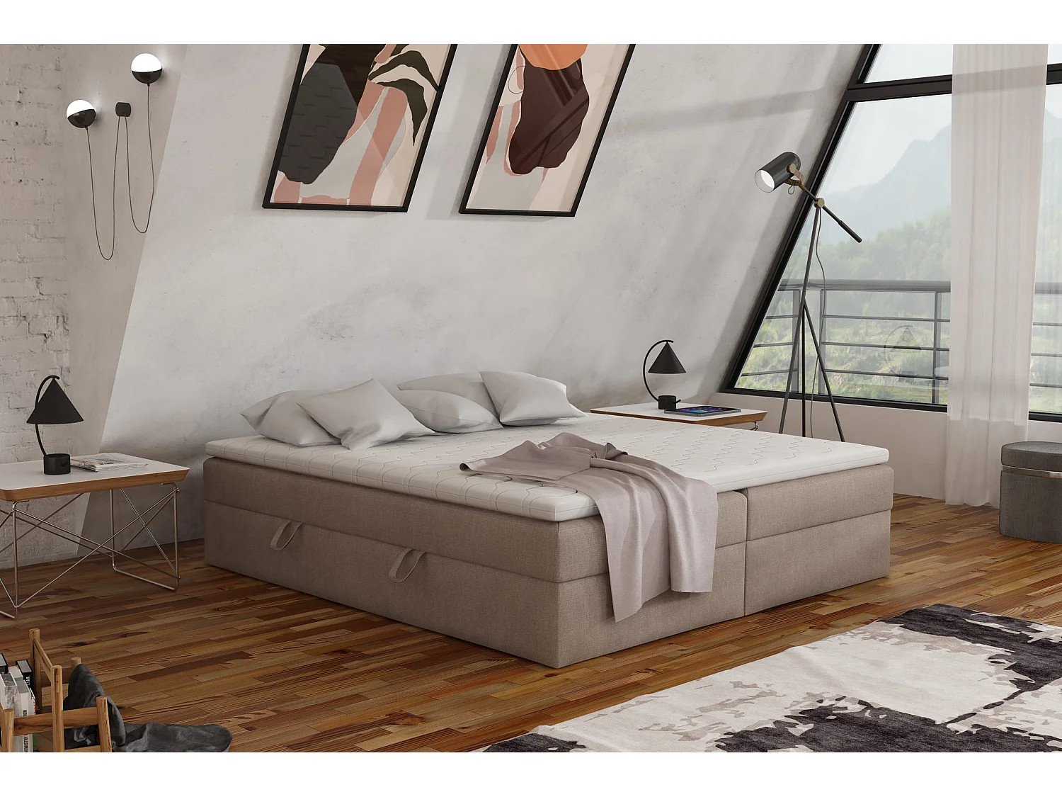 LIT BOXSPRING avec coffre de lit et surmatelas 140x200 cm, soro 13 – beige-gris.