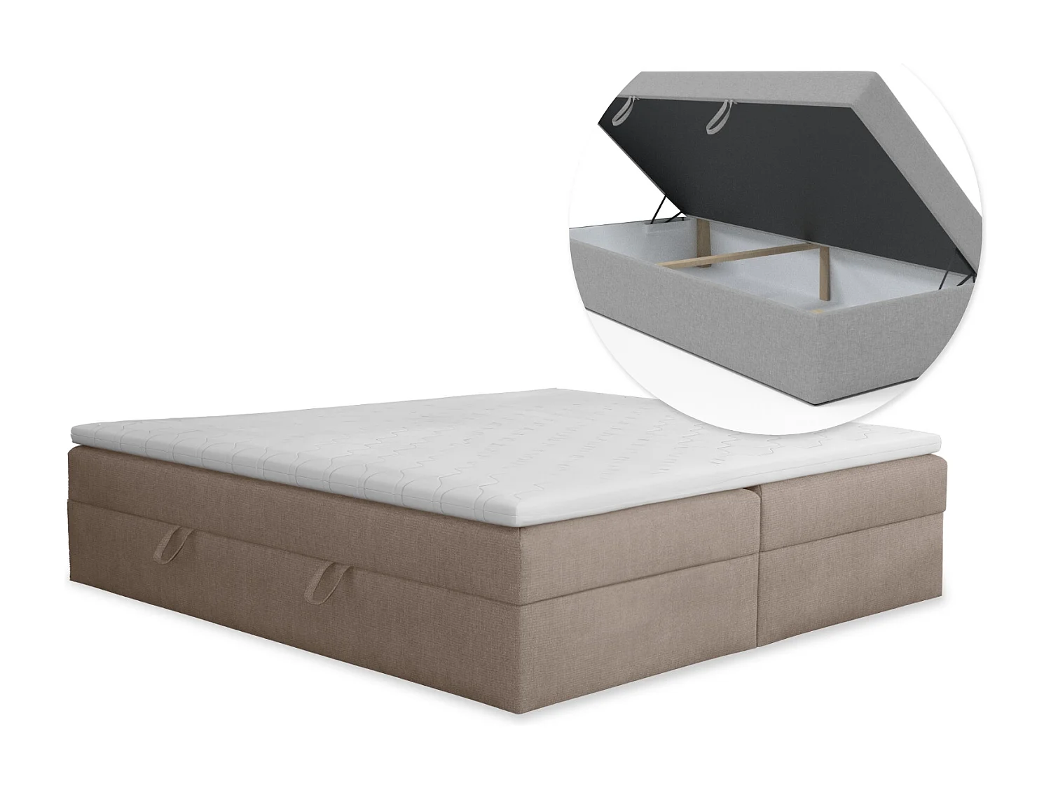 BOXSPRINGBETT mit Bettkasten und Topper 160x200 cm, Soro 13 - Beigegrau