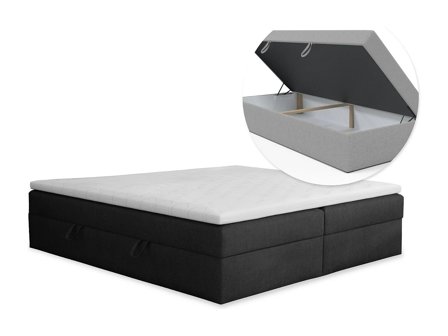 BOXSPRINGBETT mit Bettkasten und Topper 160x200 cm, Soro 100 - Graphit