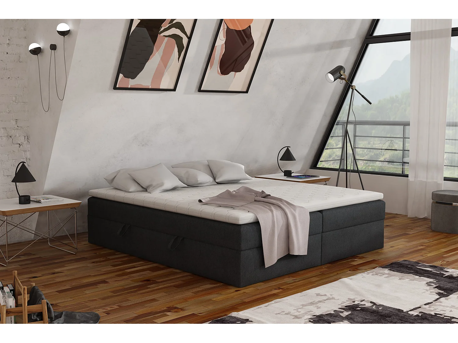 BOXSPRINGBETT mit Bettkasten und Topper 160x200 cm, Soro 100 - Graphit