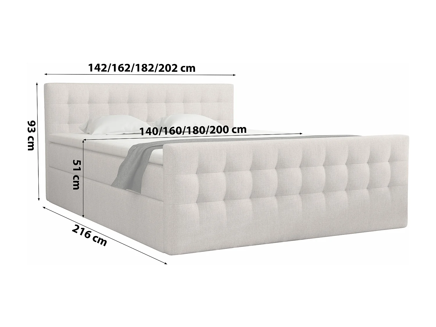 LIT BOX avec surmatelas Loures 140x200 cm Gris