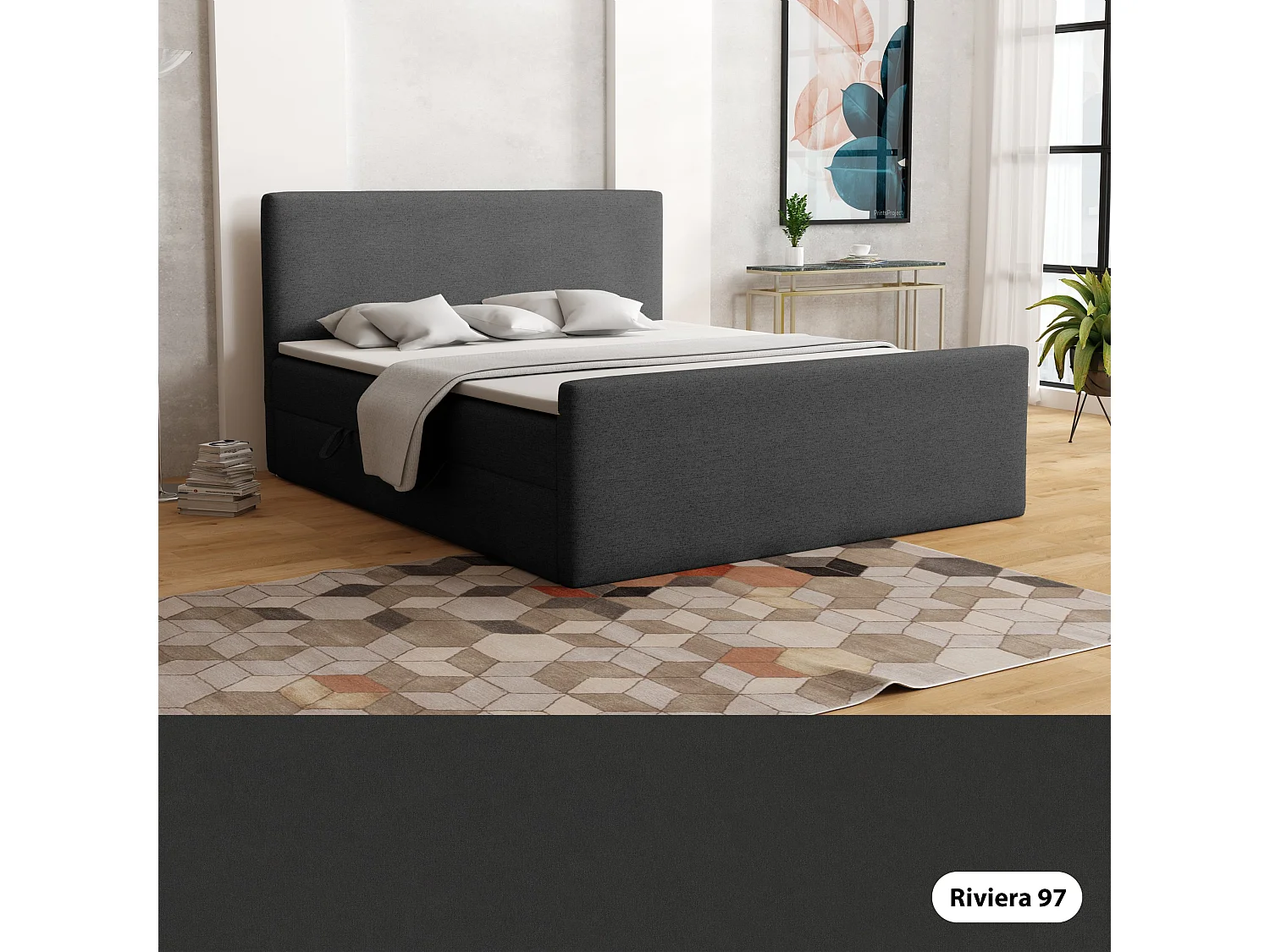 BOXSPRINGBETT mit Bettkasten und Topper Vizela Lux 180x200 cm, (Riviera 97) Anthrazit