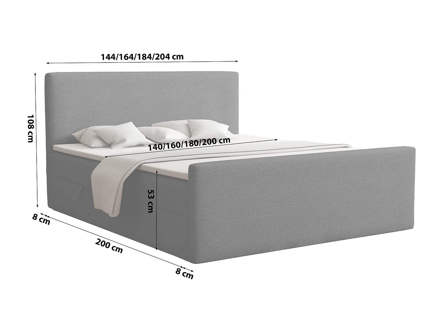 BOXSPRINGBETT mit Bettkasten und Topper Vizela Lux 180x200 cm, (Riviera 97) Anthrazit