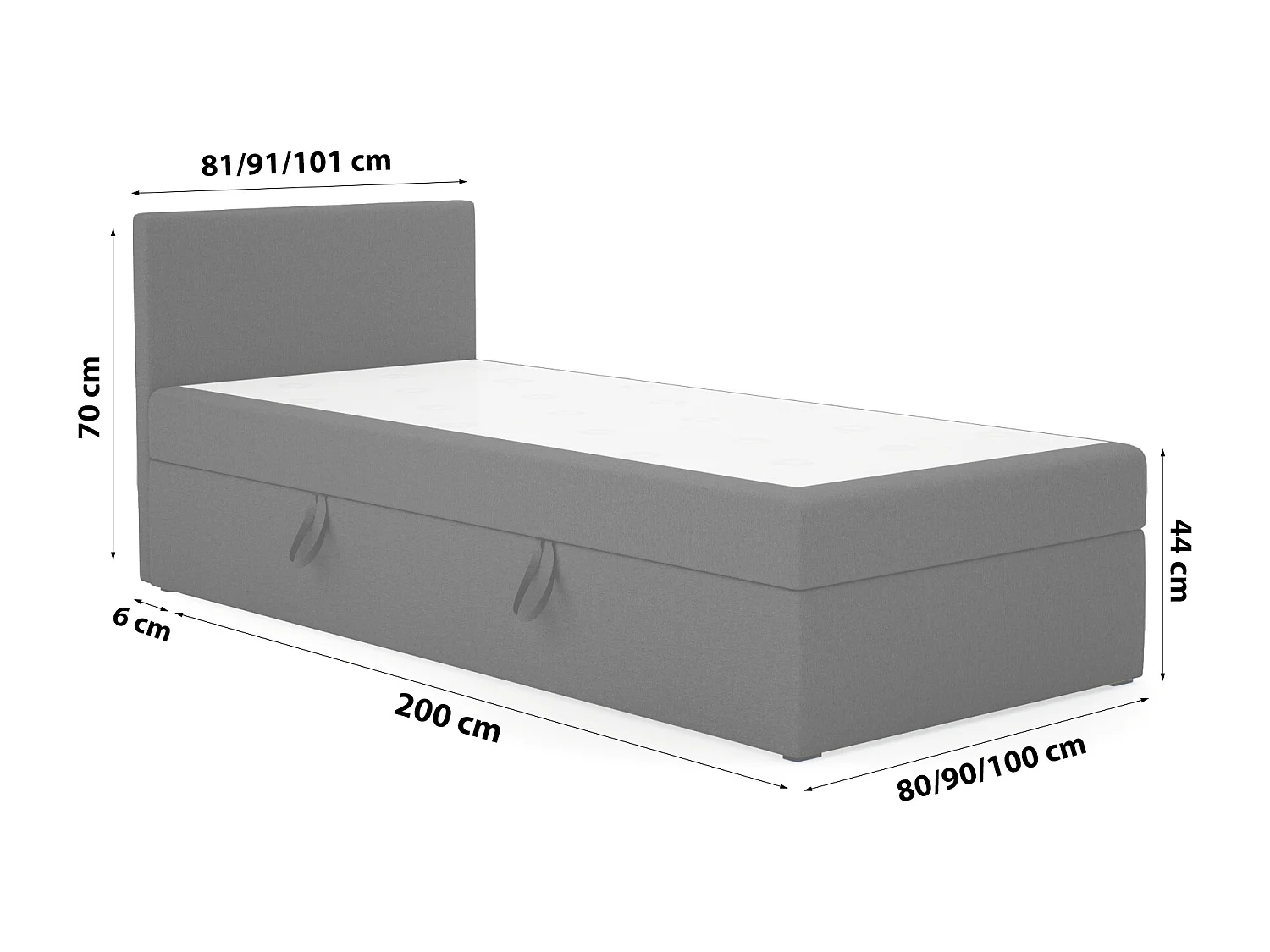 LIT SIMPLE avec côté gauche torria mini basic 80x200 cm, noir