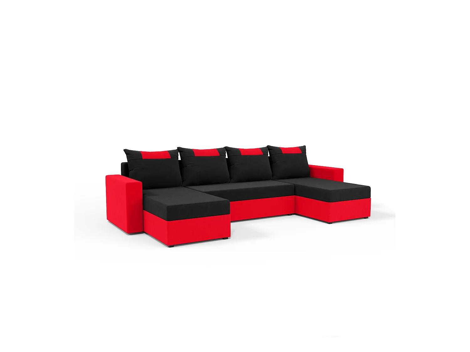 CANAPÉ PANORAMIQUE avec fonction de couchage Susanne jusqu’à 8 places, Noir+Rouge
