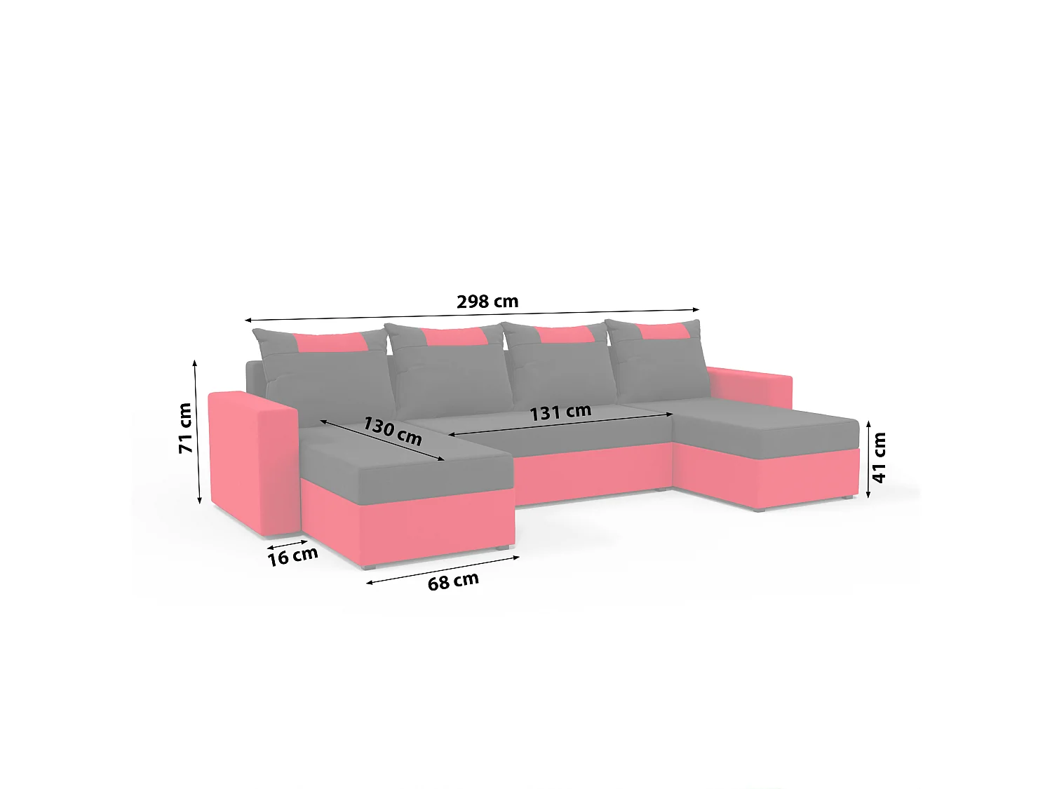 CANAPÉ PANORAMIQUE avec fonction de couchage Susanne jusqu’à 8 places, Noir+Rouge