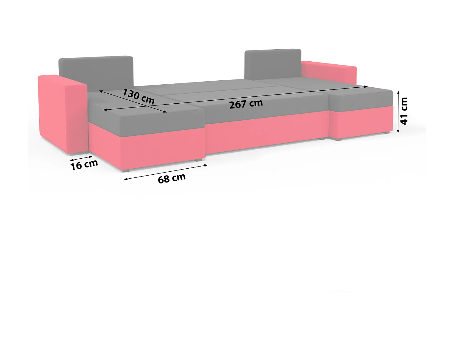 CANAPÉ PANORAMIQUE avec fonction de couchage Susanne jusqu’à 8 places, Noir+Rouge