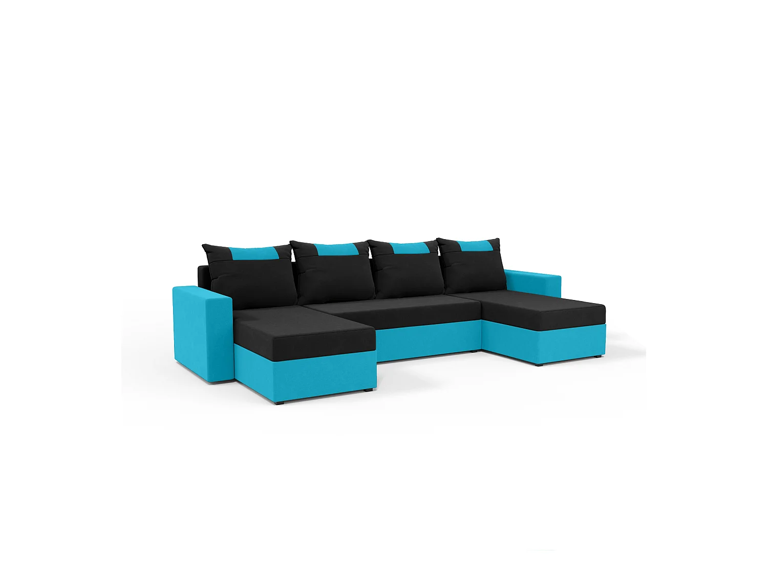 CANAPÉ PANORAMIQUE avec fonction de couchage Susanne jusqu’à 8 places, Noir+Bleu clair