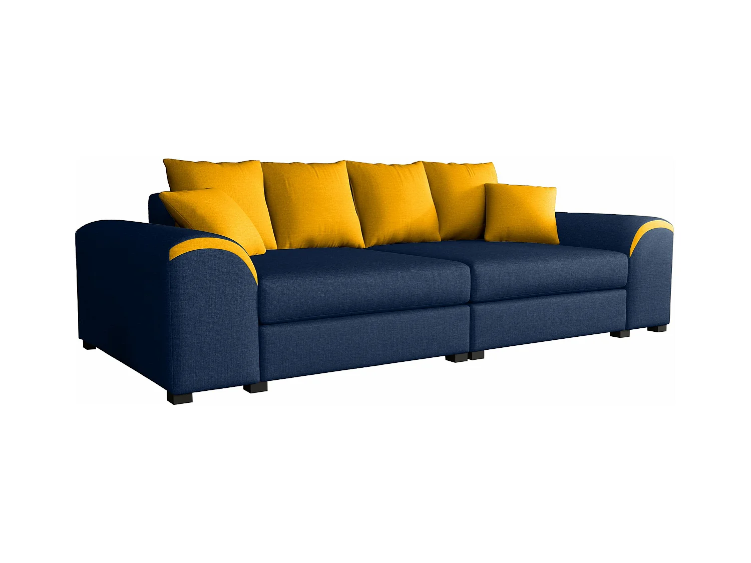 CANAPÉ avec coussins Brenna 4 places, Fancy 79 + Fancy 48 (Bleu foncé + Jaune moutarde)