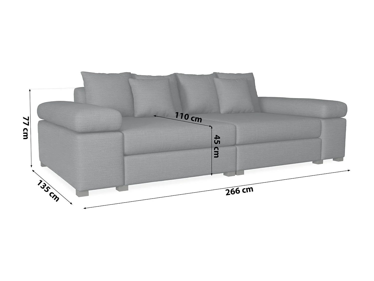 CANAPÉ Arles 4 places, Orinoco 96 (Gris foncé)