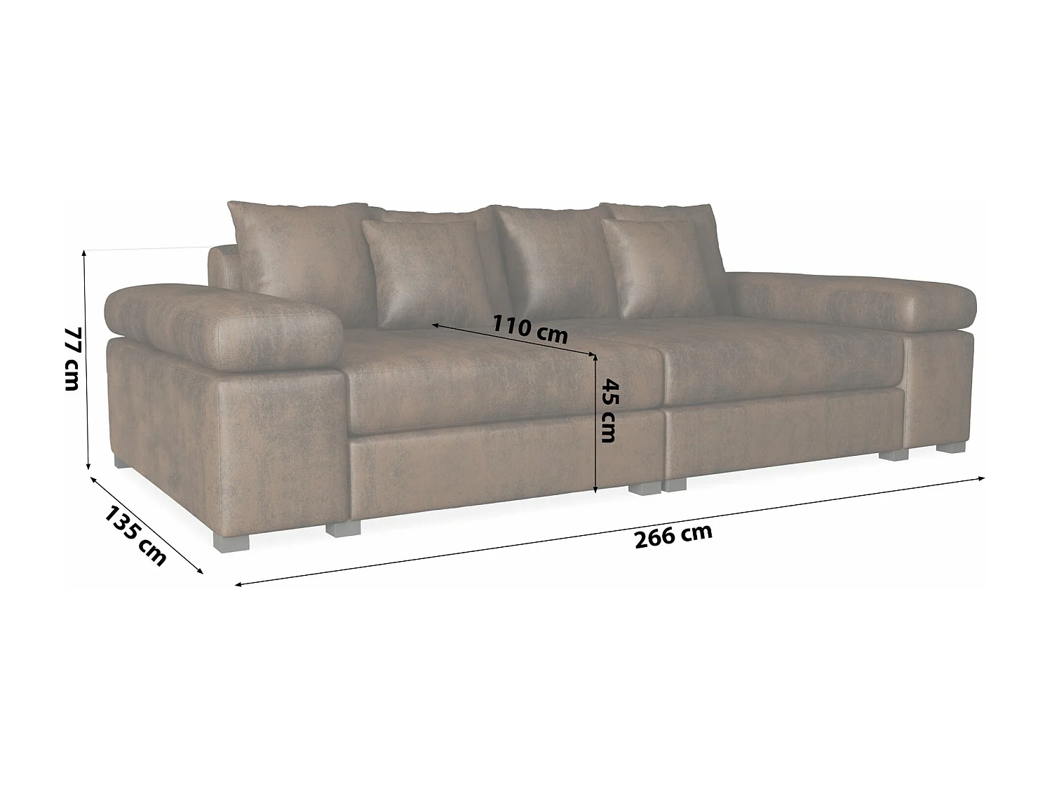 CANAPÉ Arles 4 places, Gobi 3 (Brun)