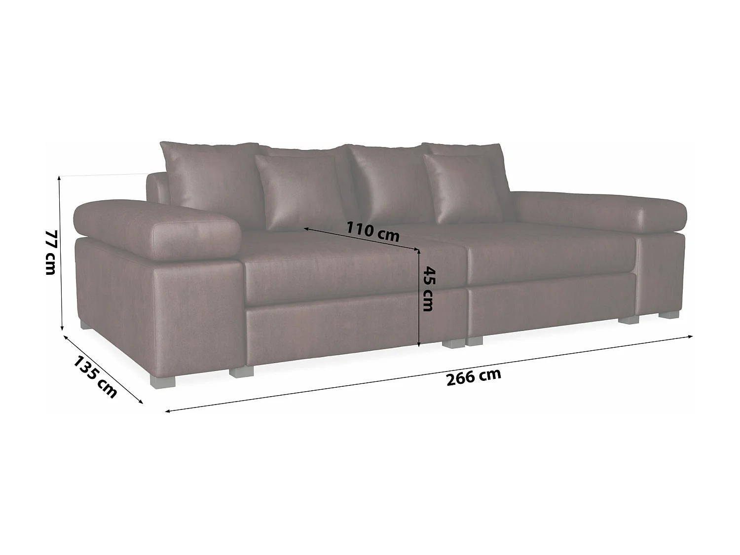 CANAPÉ Arles 4 places, Gobi 4 (Brun foncé)