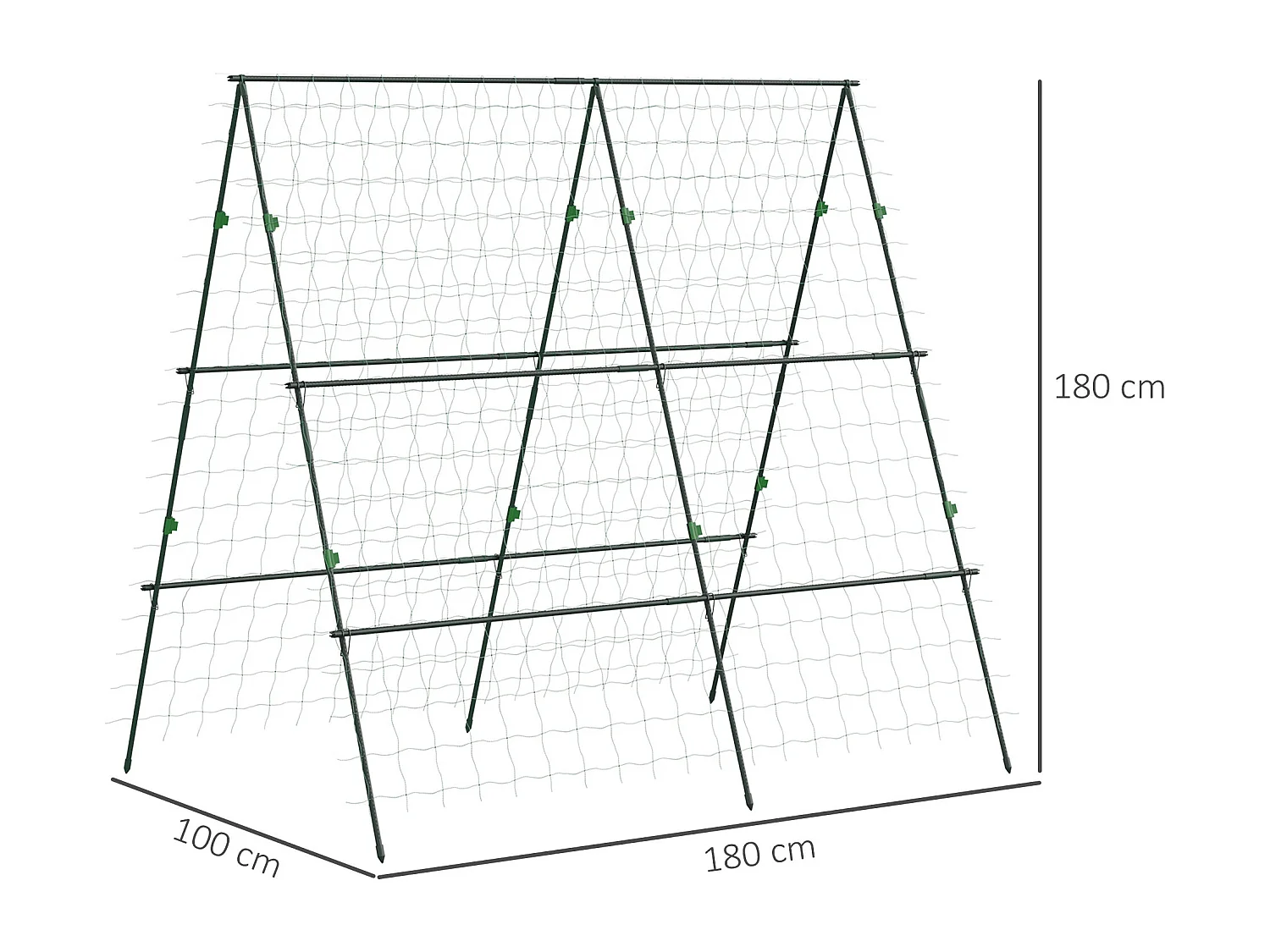 Support pour plantes grimpantes en forme de a en métal, d180cm×h180cm,vert