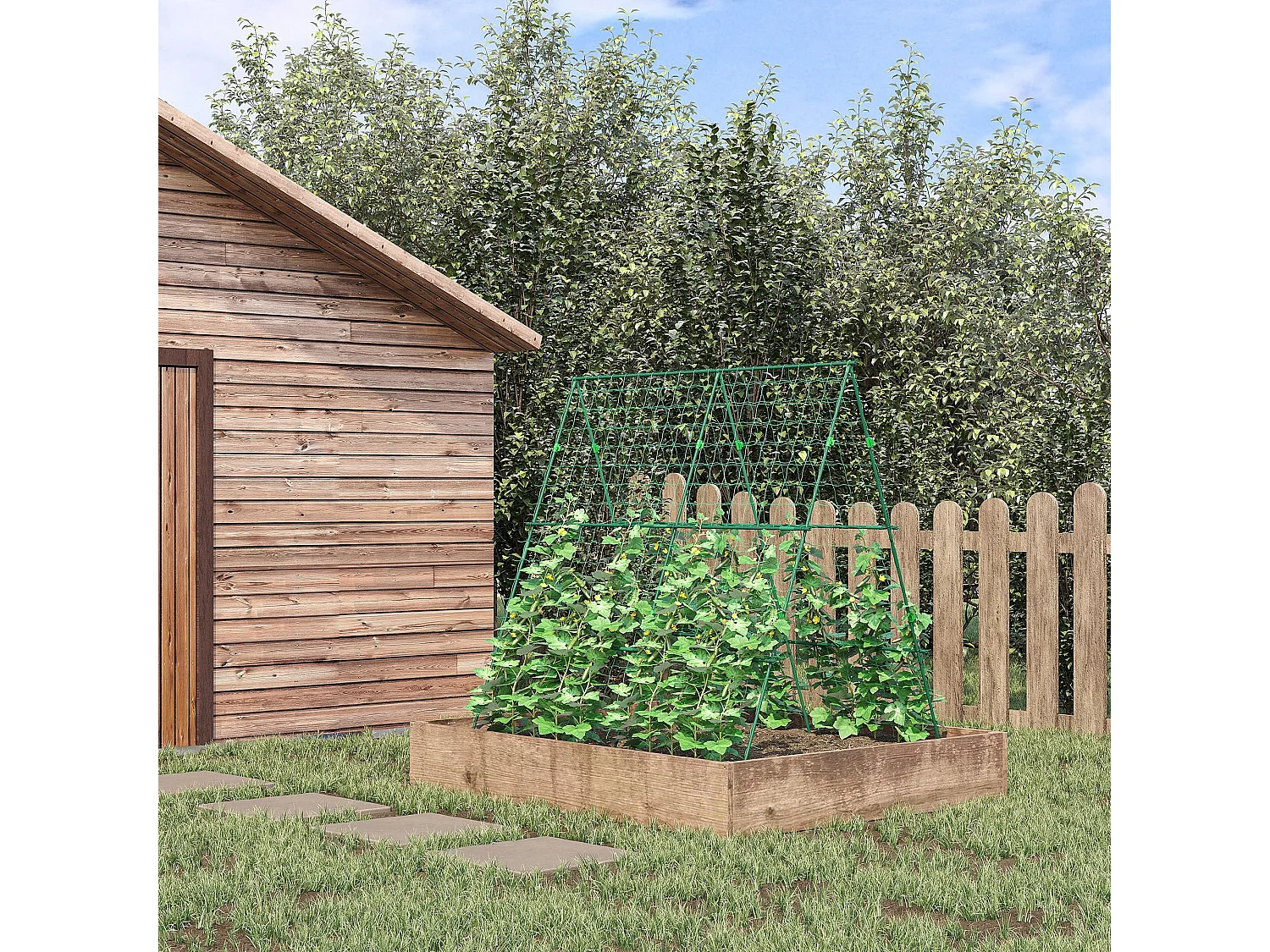 Support pour plantes grimpantes en forme de a en métal, d180cm×h180cm,vert