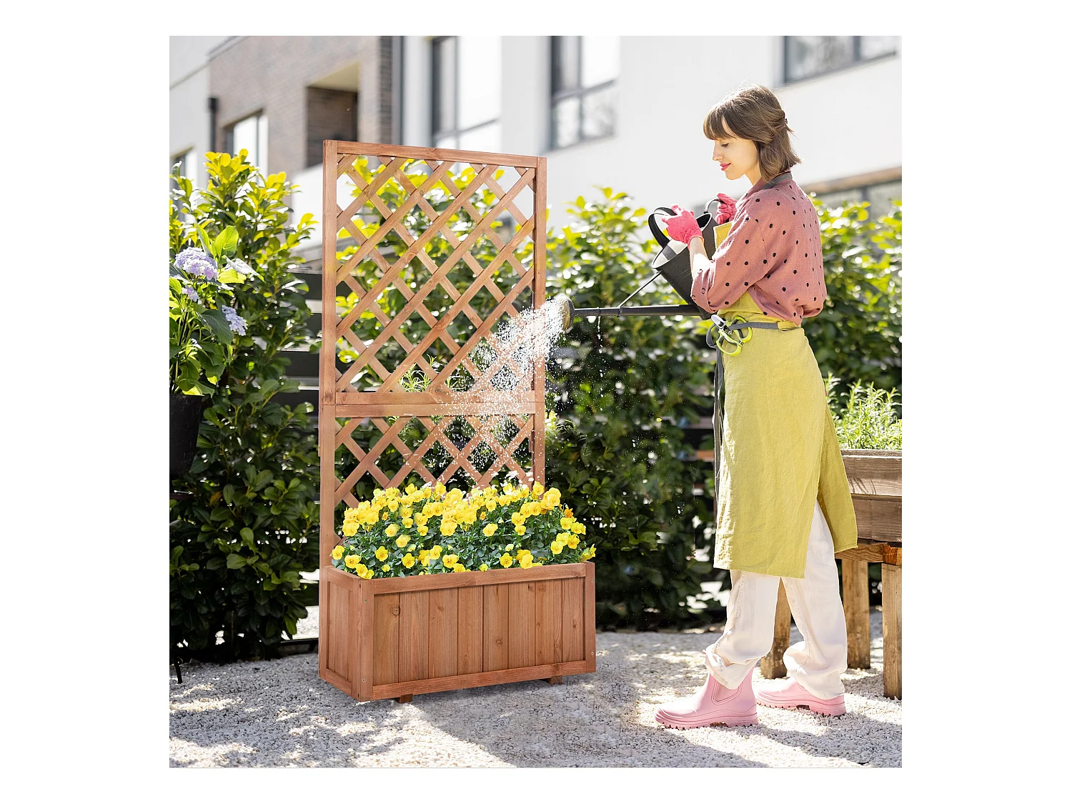 Support à plantes en bois, d72.5cm×h21.5cm,couleur orange