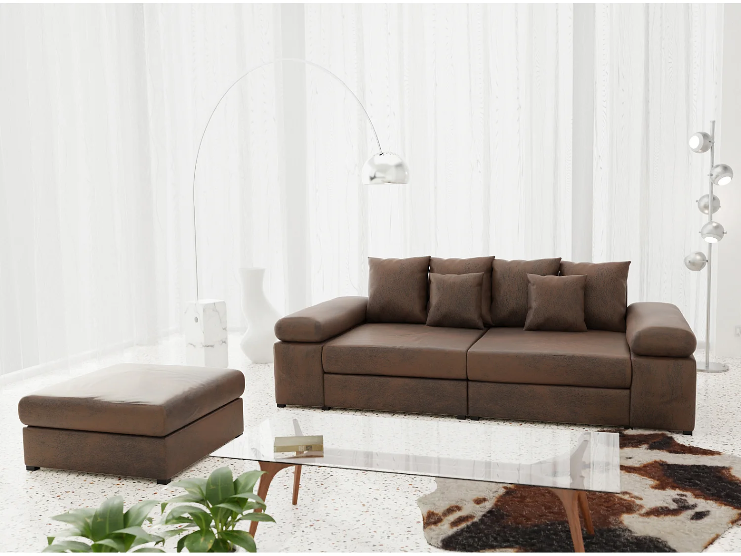 CANAPÉ ET POUF TAPISSÉS Arles 4 places, Gobi 3 (Brun)