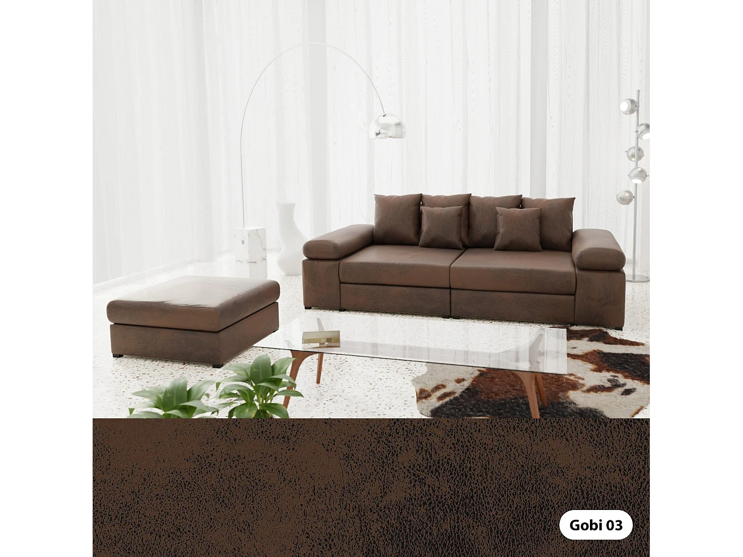 CANAPÉ ET POUF TAPISSÉS Arles 4 places, Gobi 3 (Brun)