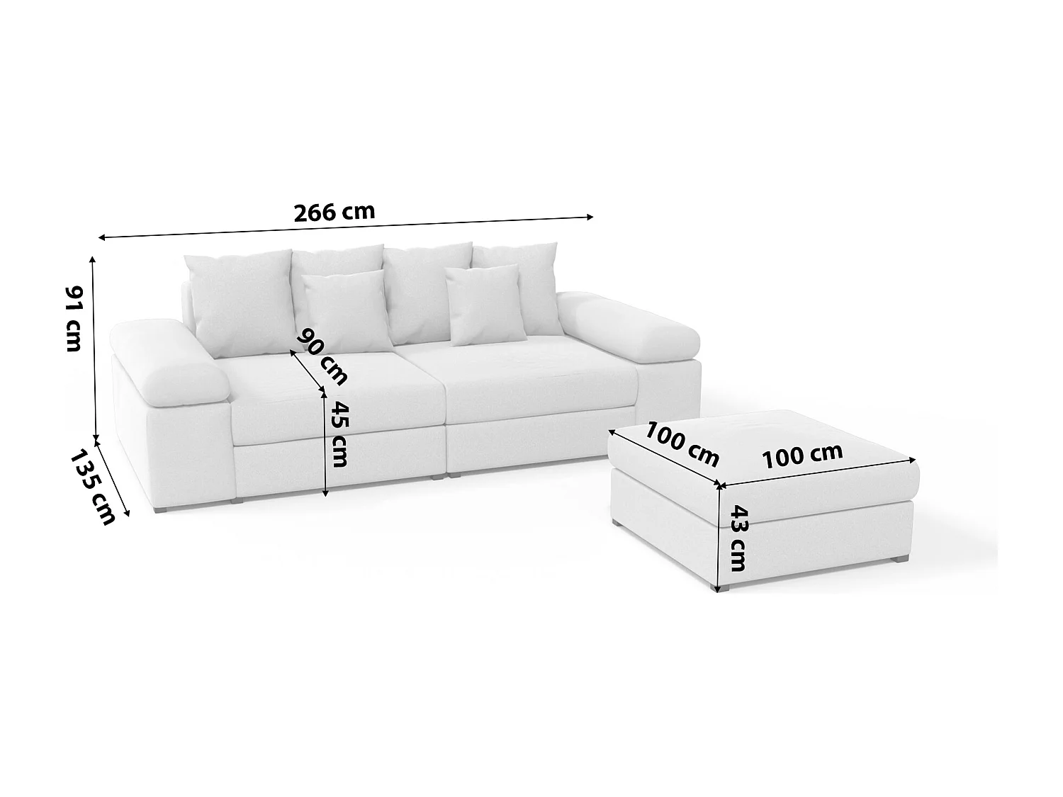 CANAPÉ ET POUF TAPISSÉS Arles 4 places, Gobi 3 (Brun)