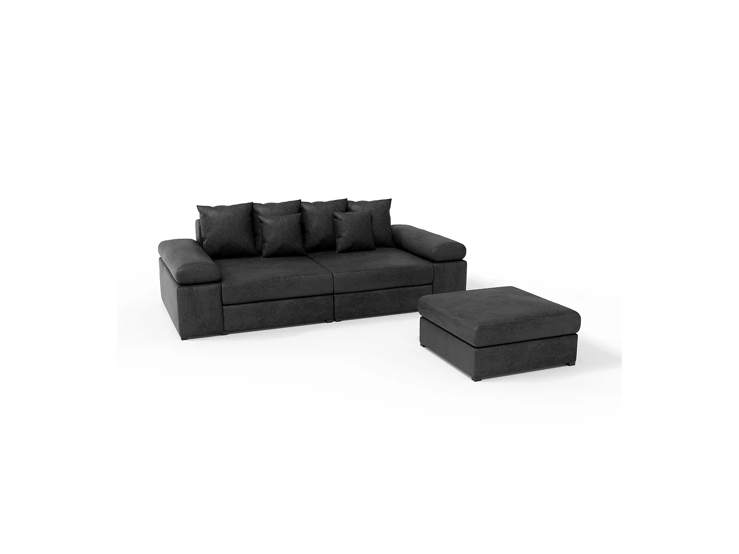 CANAPÉ ET POUF TAPISSÉS Arles 4 places, Gobi 97 (Noir)
