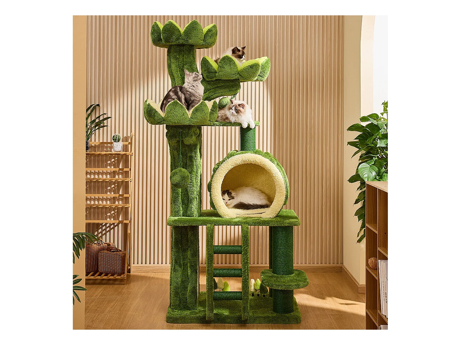Arbre à chat en bois massif, d89.9cm×h205.9cm, vert