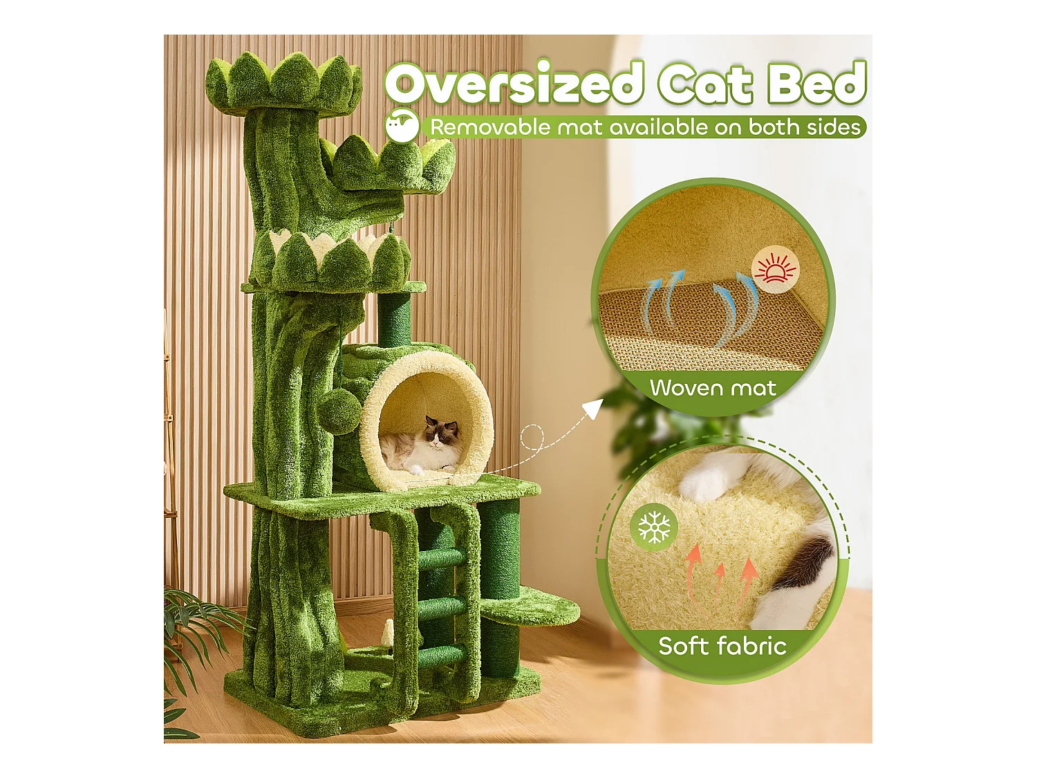 Arbre à chat en bois massif, d89.9cm×h205.9cm, vert