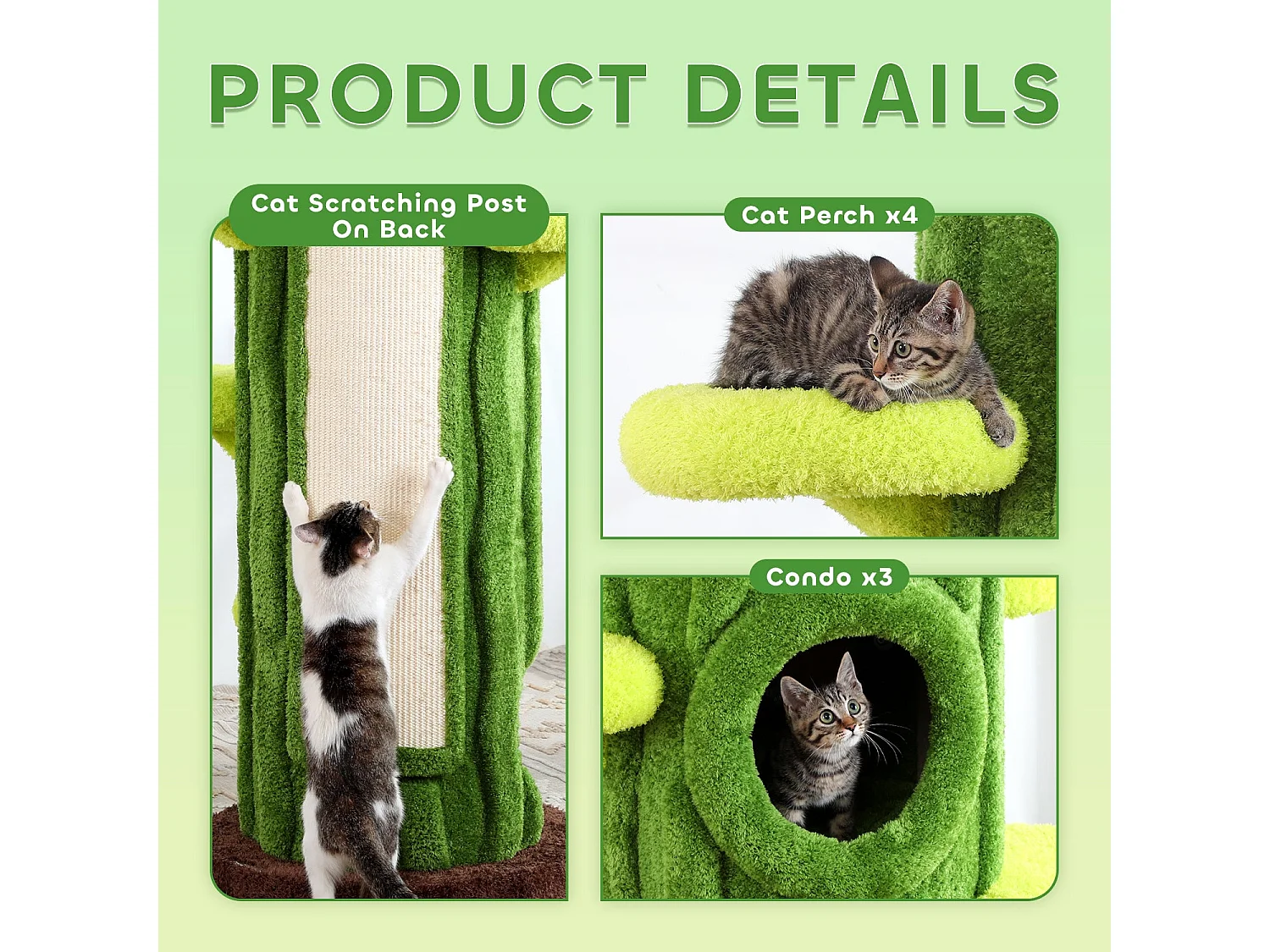 Arbre à chat en bois massif, d60cm×h120cm, vert