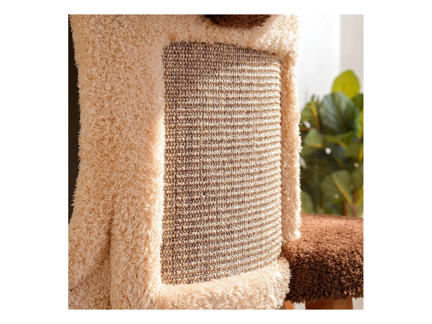 Arbre à chat en bois massif, d80cm×h176cm, beige