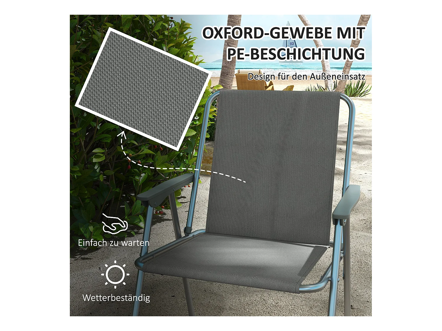 4er-set,chaise de jardin pliante en tissu,d60cm×h72cm,gris