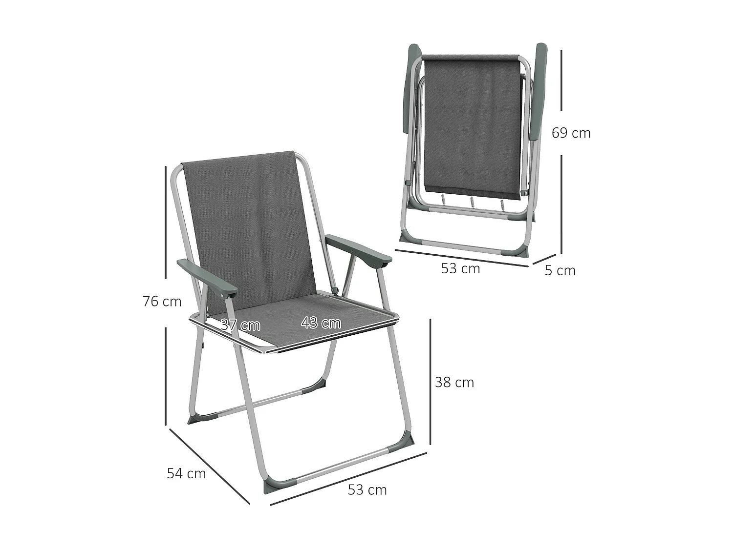 4er-set,chaise de jardin pliante en tissu,d60cm×h72cm,gris
