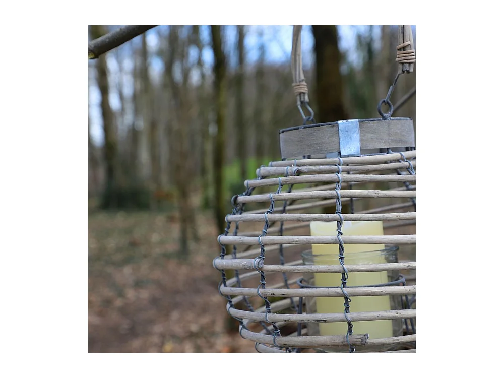 Lanterne jardin extérieur à poser bougie ancienne rotin 21cm