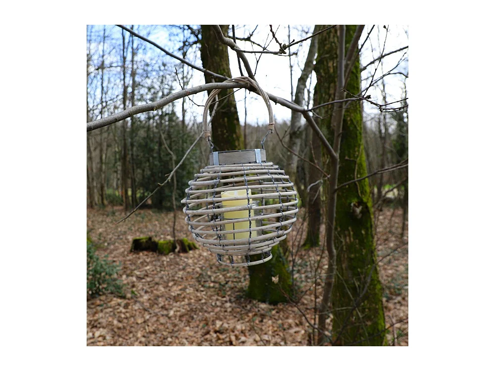 Lanterne jardin extérieur à poser bougie ancienne rotin 21cm