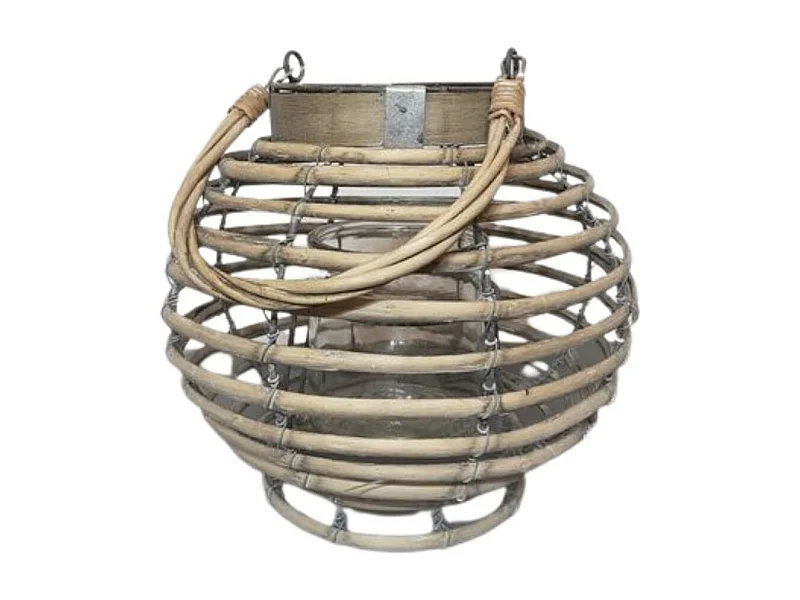 Lanterne jardin extérieur à poser bougie ancienne rotin 21cm
