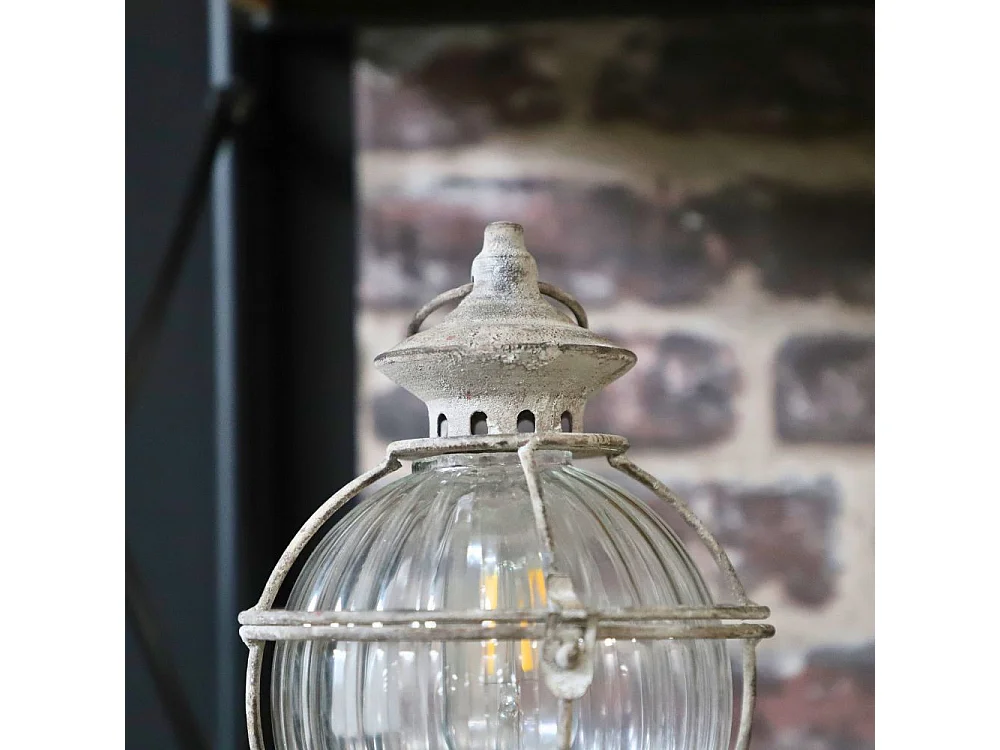 Lanterne jardin extérieur à poser ancienne métal verre gris 28cm