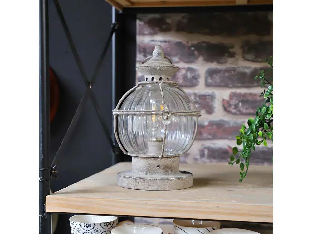 Lanterne jardin extérieur à poser ancienne métal verre gris 28cm