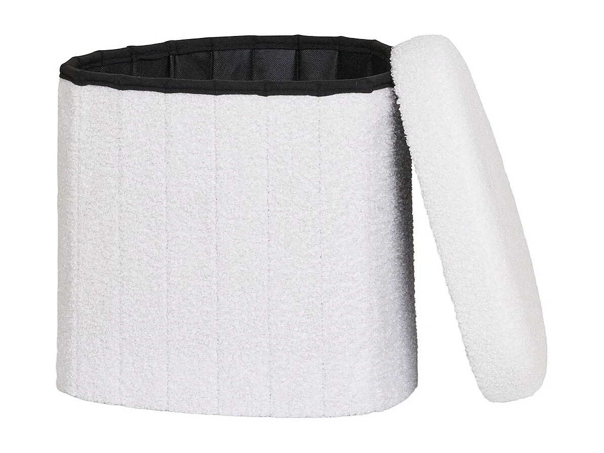 Medford - Pouf avec rangement en tissu bouclette - Écru