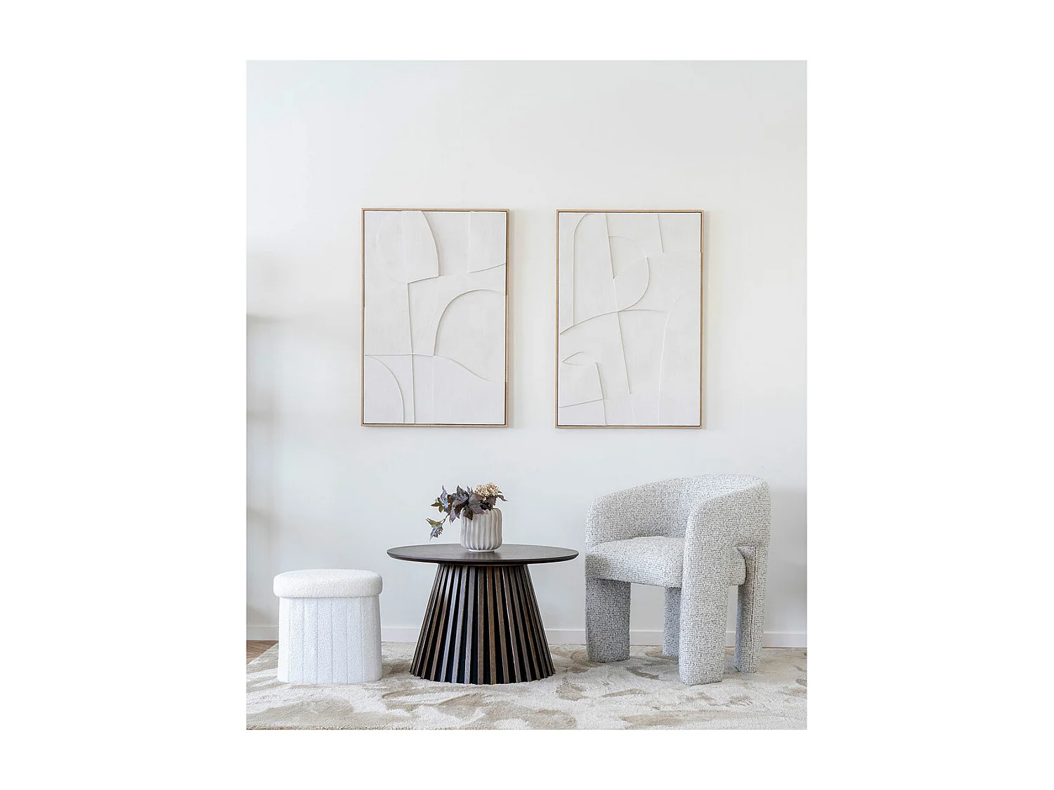 Medford - Pouf avec rangement en tissu bouclette - Écru