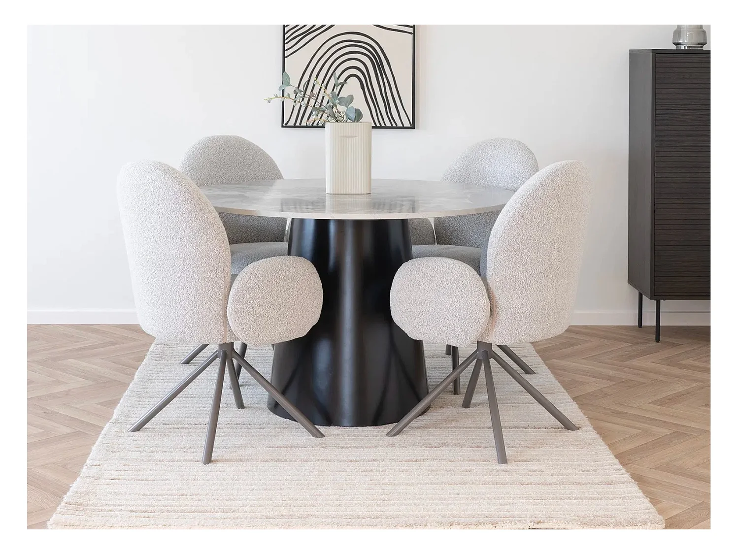 Table à manger ronde BRITO Ø120 – Effet marbre & métal noir