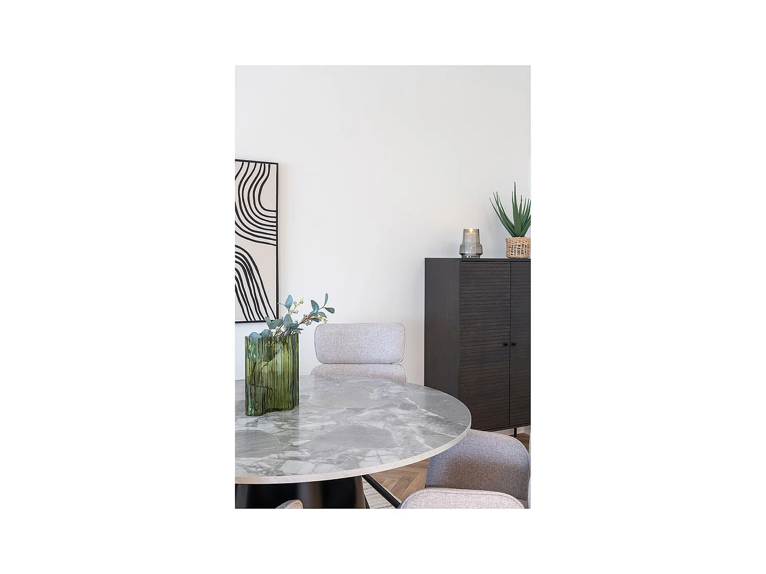 Table à manger ronde BRITO Ø120 – Effet marbre & métal noir