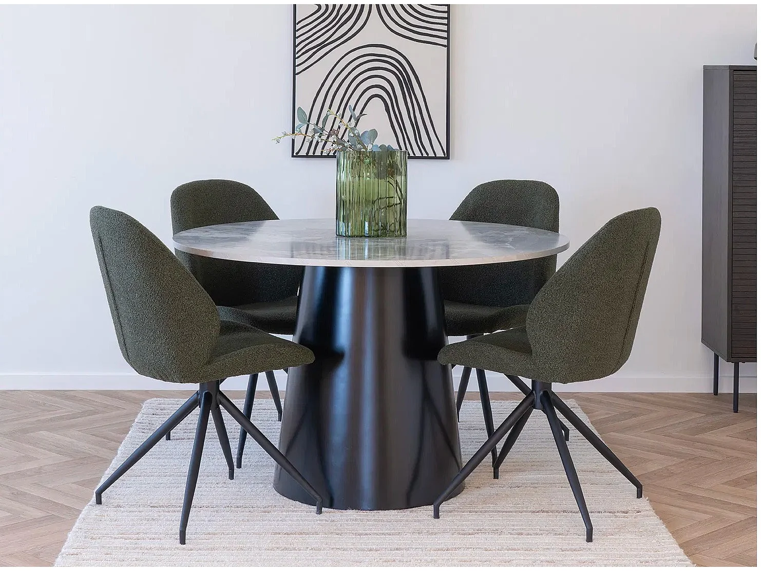 Table à manger ronde BRITO Ø120 – Effet marbre & métal noir