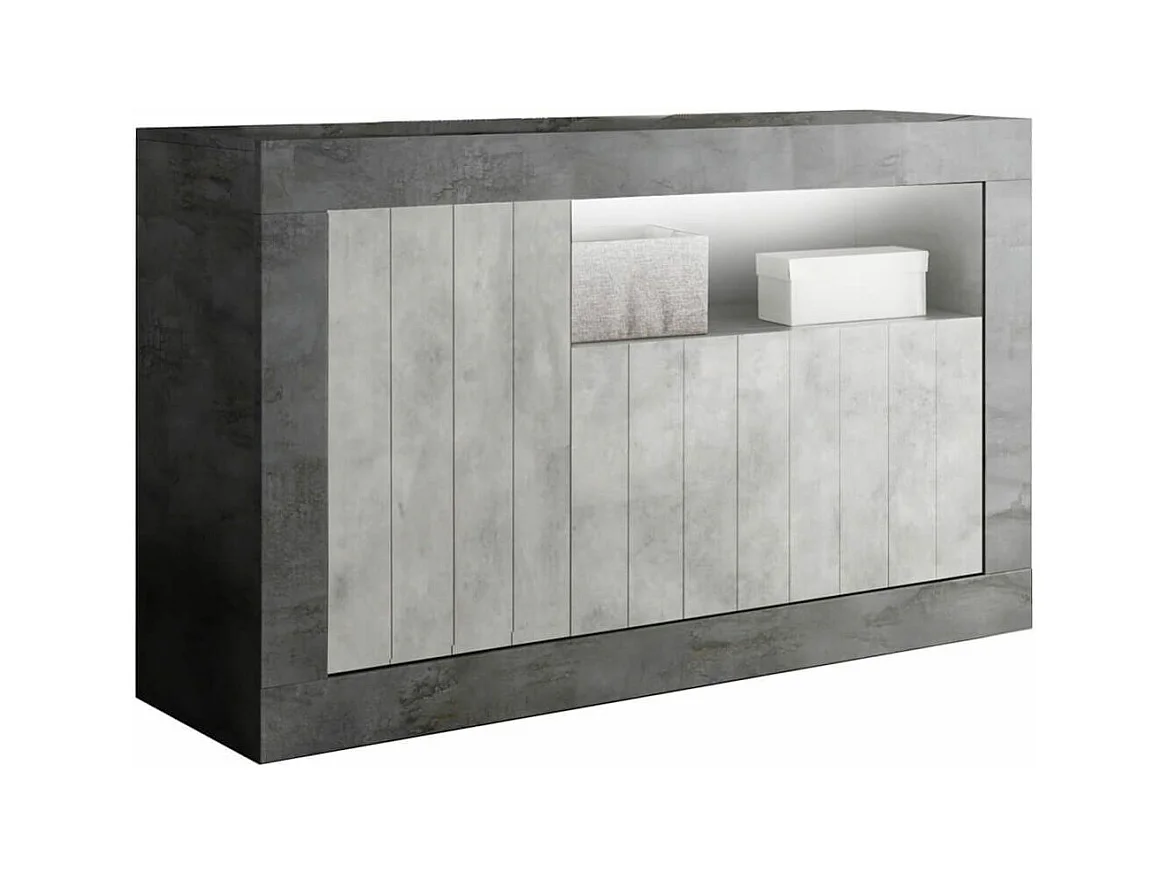 Buffet 3 portes 1 niche gris aspect Cimento et Oxyde - PAOLINO