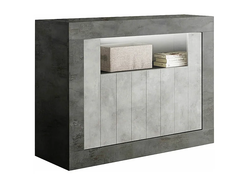Buffet 2 portes 1 niche gris aspect Cimento et Oxyde - PAOLINO