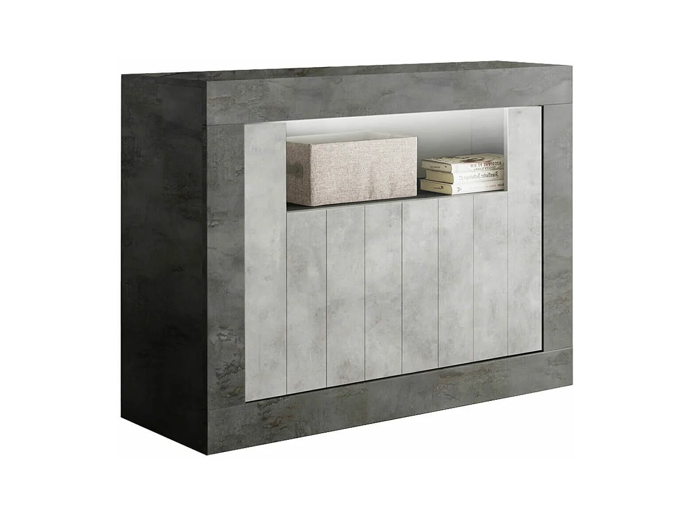 Buffet 2 portes 1 niche gris aspect Cimento et Oxyde - PAOLINO