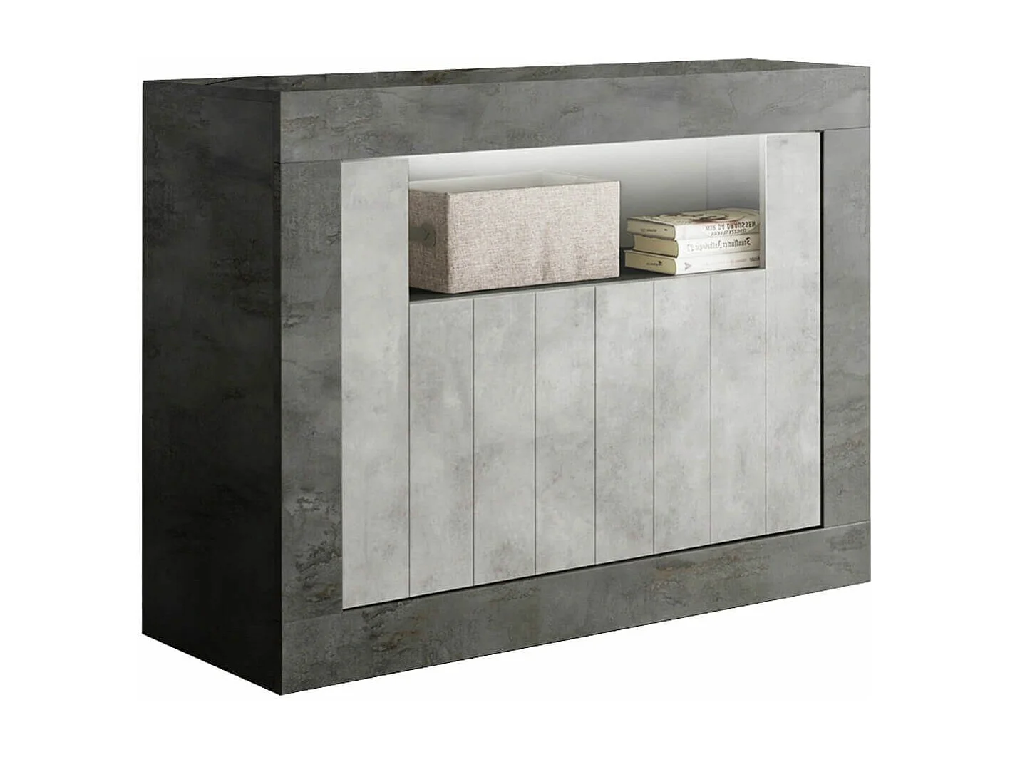 Buffet 2 portes 1 niche gris aspect Cimento et Oxyde - PAOLINO