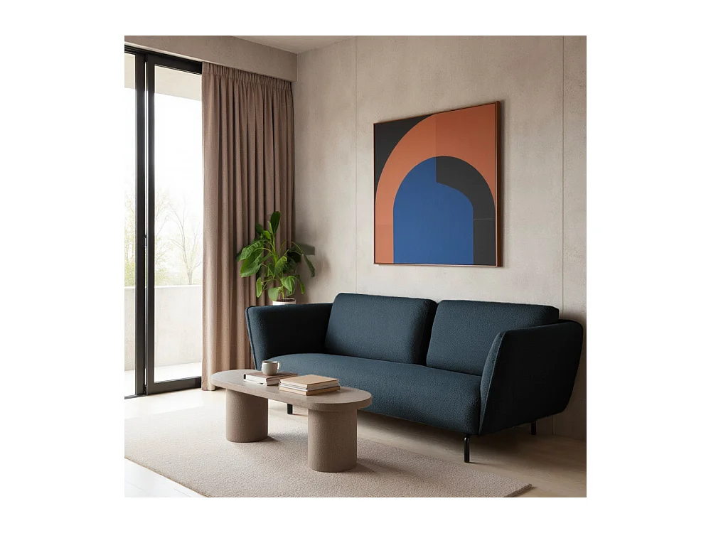 Melrose - Canapé 3 places en tissu bouclette - Bleu foncé