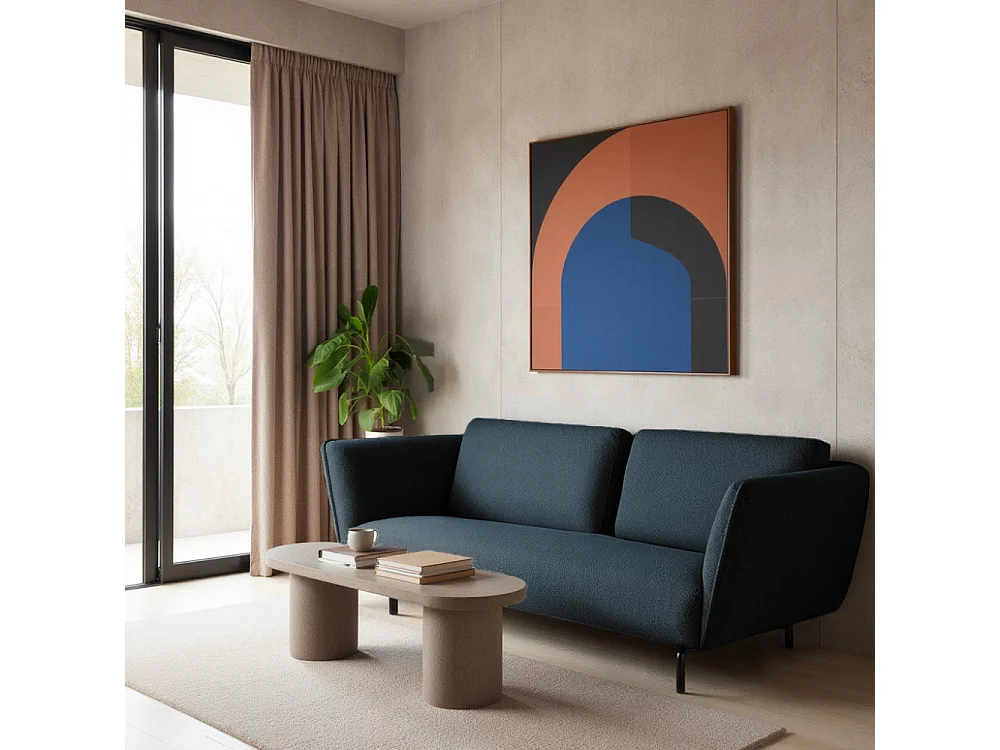 Melrose - Canapé 3 places en tissu bouclette - Bleu foncé