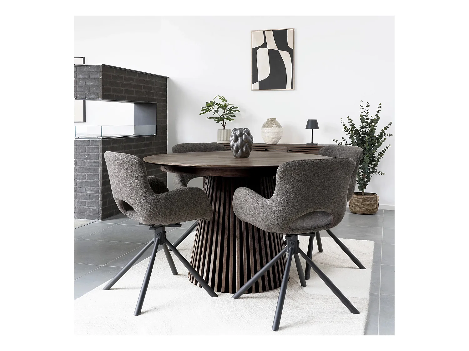 Table à manger ronde extensible LANZA-Marron-Diamètre 120/160-200-240 cm