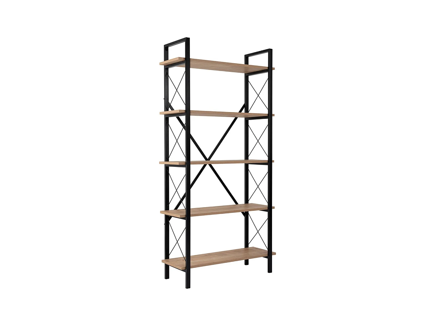 ELYSIAN - Etagère moderne 5 espaces de rangement bois et métal 180cm