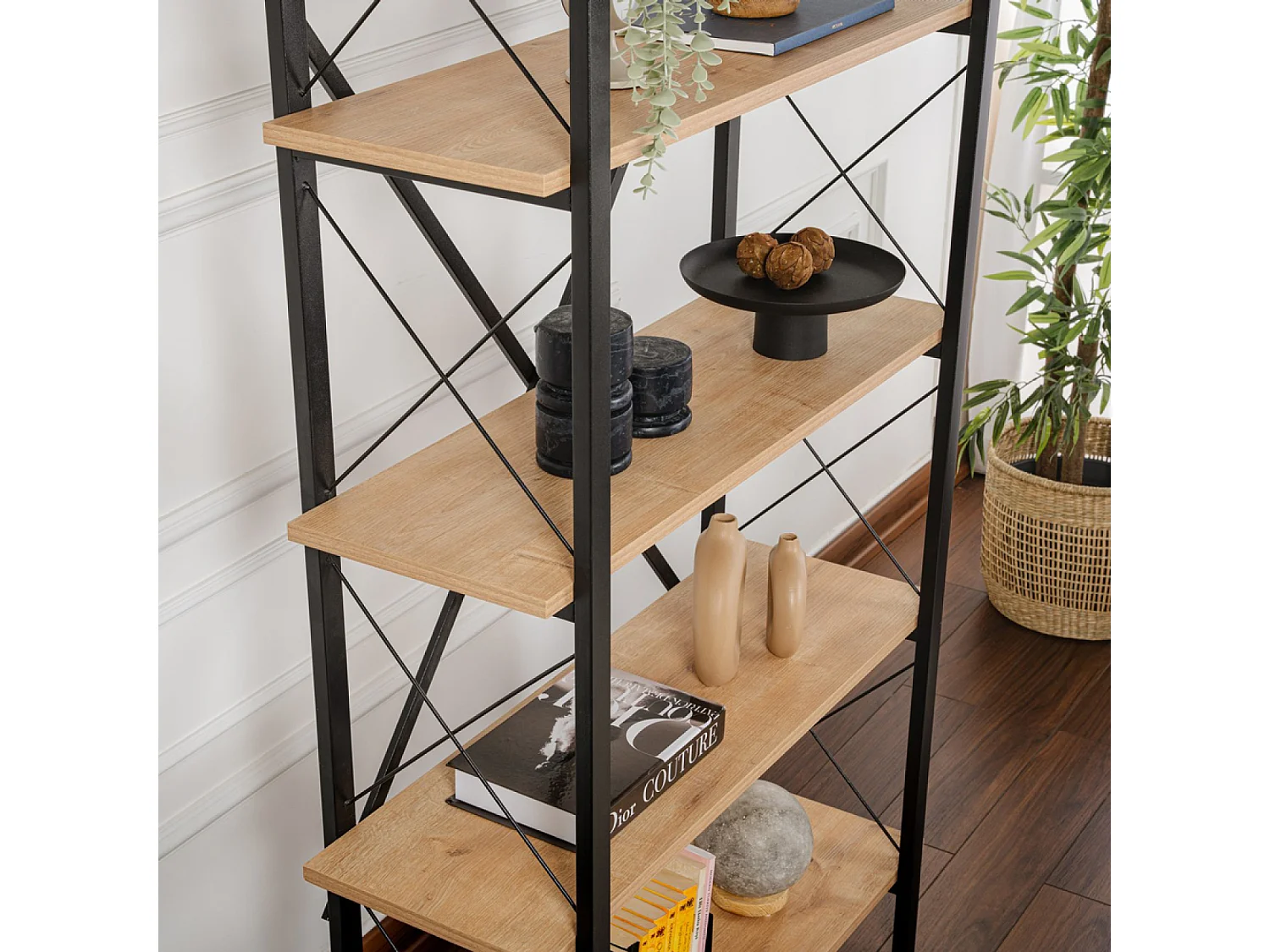 Moderne Regal 5 Aufbewahrungsräume Holz und Metall 180cm - Zeitgenössisches Design