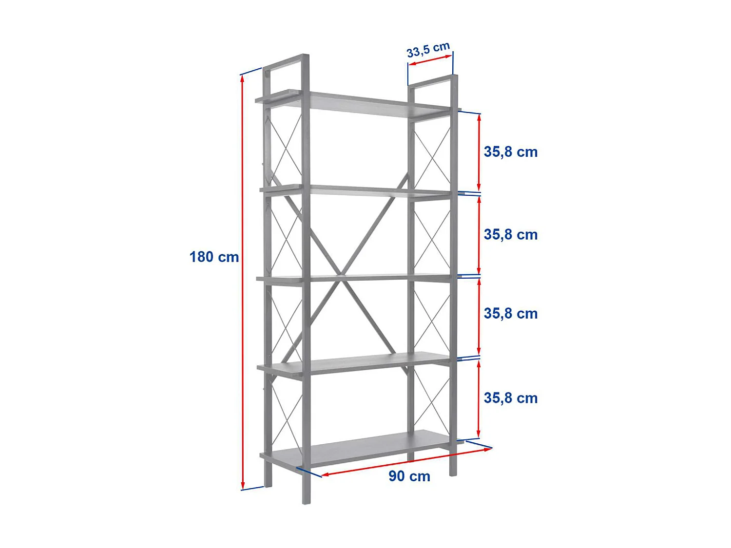 Moderne Regal 5 Aufbewahrungsräume Holz und Metall 180cm - Zeitgenössisches Design